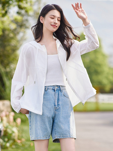 【现货】白色连帽防晒服女2024夏季清薄纯色凉感外套图片