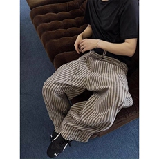复古慵懒松弛竖条纹拖地裤男港风休闲宽松百搭直筒阔腿裤KXR8015，男装休闲裤，星座1116A（原606A-3）
