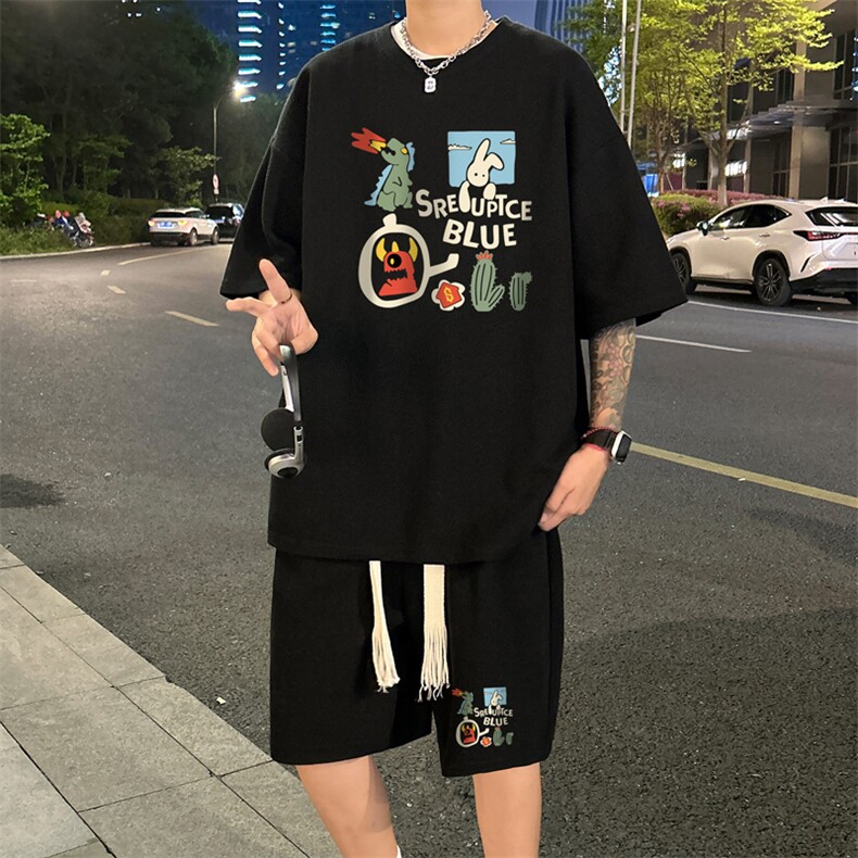 套装！ 华夫格套装短袖T恤短裤男 TZ236-特P 38图片