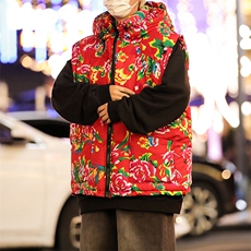 M4秋冬连帽花棉马甲外套大码团队表演出新中式汉服保暖坎肩背心潮，男装背心/马甲，星座115A(原星座507）