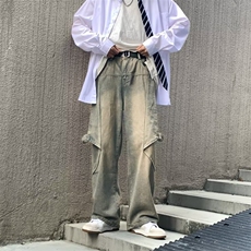 秋季新款水洗牛仔裤男宽松美式复古高街直筒长裤子K1072-P58，男装牛仔裤，星座1109-3