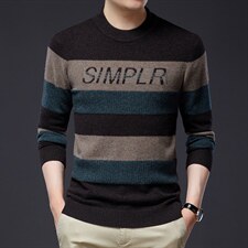 秋冬季新款100羊毛毛衣潮流休闲条纹针织衫套头打底衫DDD259-P185，男装针织衫/毛衣，电商B212（原钱塘6029）