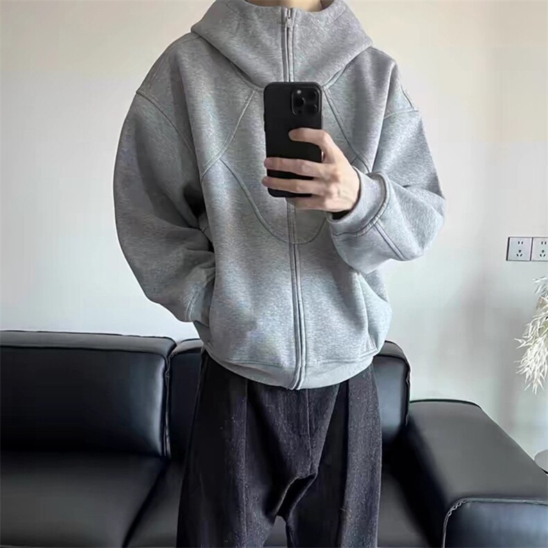 抖音得物高品质二开25秋冬美式高街重磅结构高领连帽卫衣外套W62,男装卫衣,电商A486