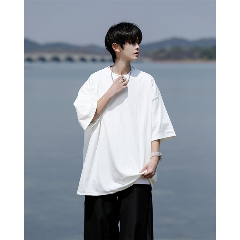 8XL-M 重磅！特大码港风短袖T恤男士半袖男五分袖体恤衫DX306P40图片