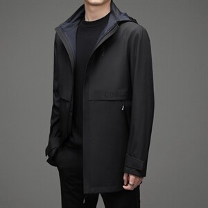 2023秋季新款连帽风衣中长款中青年商务休闲时尚外套长袖上衣男装,男装风衣,电商B212（原钱塘6029）