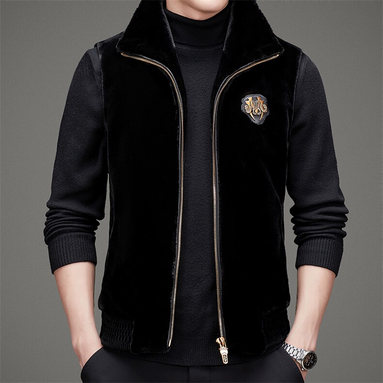 无帽立领金貂绒皮毛一体男士商务休闲马甲外套背心MSNAGM62-P210，男装背心/马甲，电商B212（原钱塘6029）