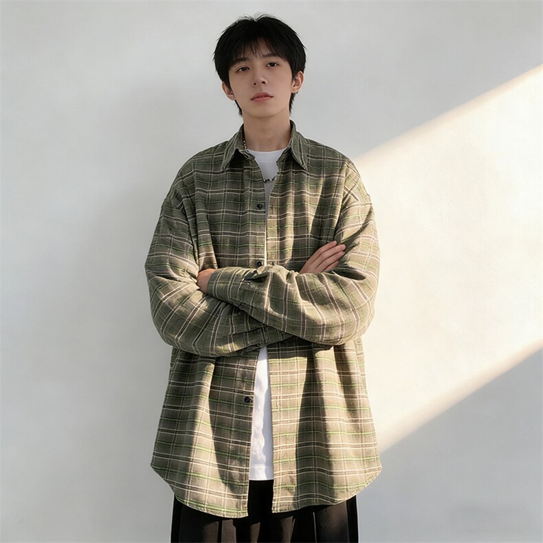 宽松格子衬衫男A147-P45,男装衬衫,电商D312