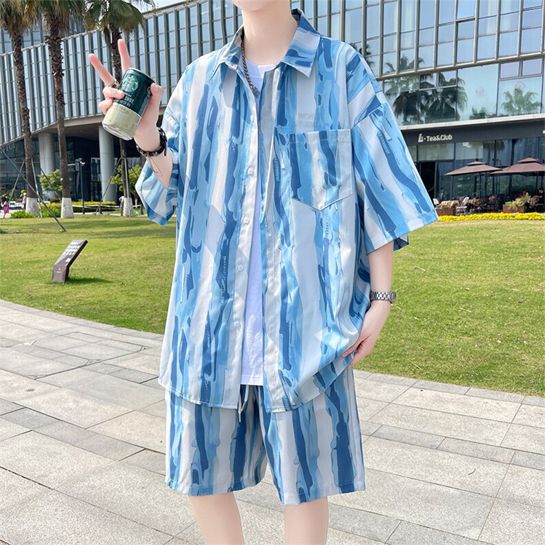 夏季海边沙滩男女同款休闲套装潮牌宽松大码XZ102B-1-TZ2562P55,男装休闲套装,星座102B-1