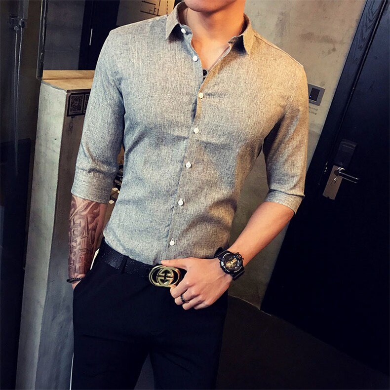 2021春季新款男士五分袖衬衫男衬衣上衣条纹男士衬衣A313/C18/,男装衬衫,电商A313