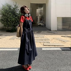 夏日韩系慵懒chic套装女2025新款小个子显瘦吊带裙内搭T恤两件套，女装套装/套裙，2C201