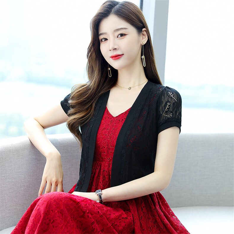 LMMA蕾丝小披肩女短款2025夏季薄款外搭修身开衫百搭小坎肩,女装蕾丝衫/雪纺衫,婵米儿