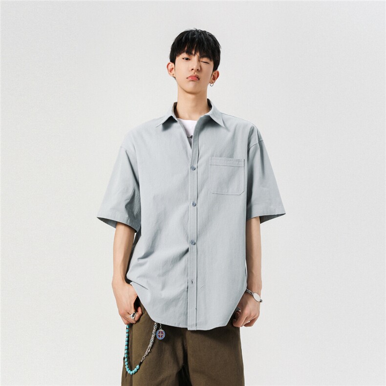 2025夏季新款纯棉休闲纯色衬衫CS079-P35,男装衬衫,电商A132（原电商B245）