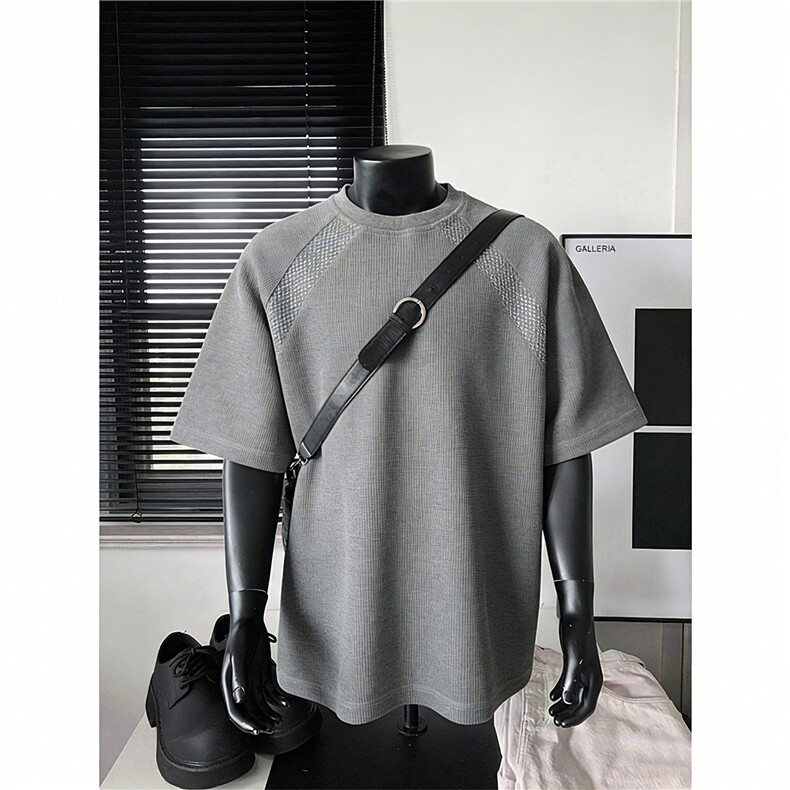 现货-原创-金属光泽面料拼接短袖解构T恤宽松1016-1T339P32K59，男装T恤，星座1016-1（原电商B408-1）