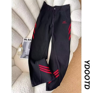 美式三条杠拼接阔腿牛仔裤男新款水洗做旧直筒长裤513ACK2027P37图片