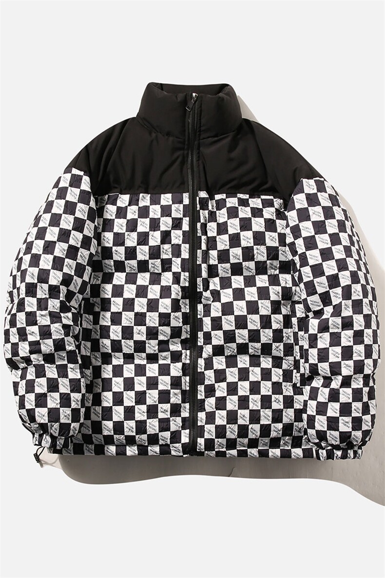 白鸭绒白底22冬季棋盘格拼接时尚百搭羽绒服外套YR108P255控298,男装羽绒服,电商A247-1