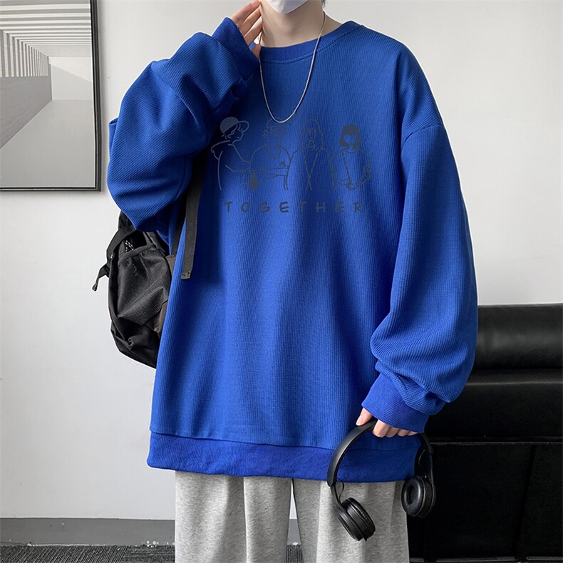 华夫格卫衣圆领卫衣男大码长袖t恤男外套HW76191-P30加绒款-P40,男装卫衣,电商A040