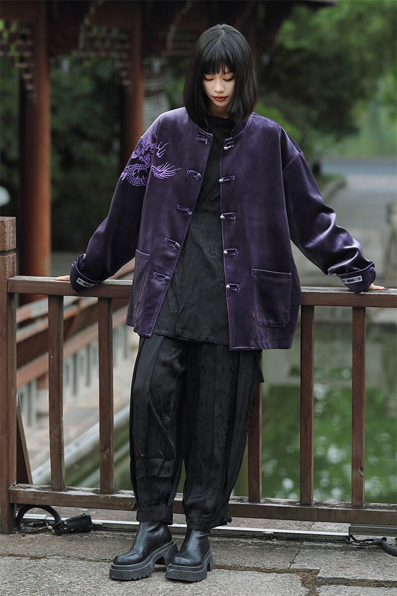 中性新中式风朝休闲丝绒（蓝龙王）重工刺绣加厚唐装JK108,男装民族服装,星座305A（原312A-1）
