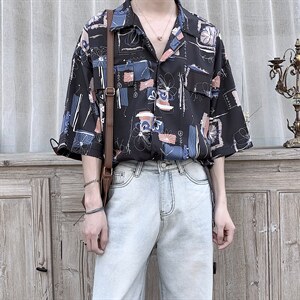 2022夏季短袖衬衫宽松韩版印花衬衣潮XZ518-2-CY07图片