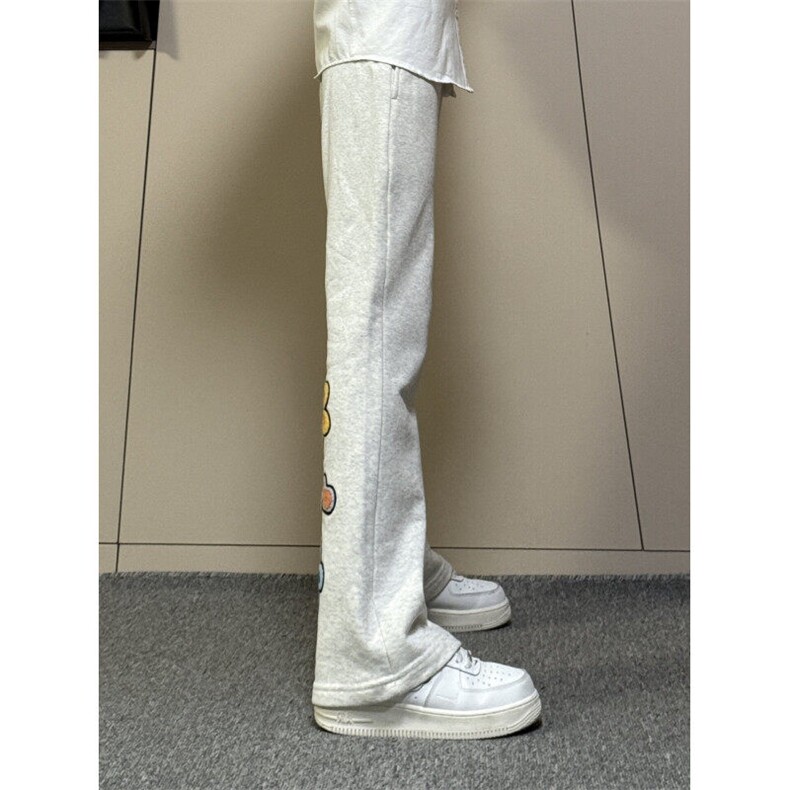 CXWK30HH-特P65毛巾刺绣花灰色卫裤男宽松直筒微喇休闲裤,男装休闲裤,星座1007（原301D）
