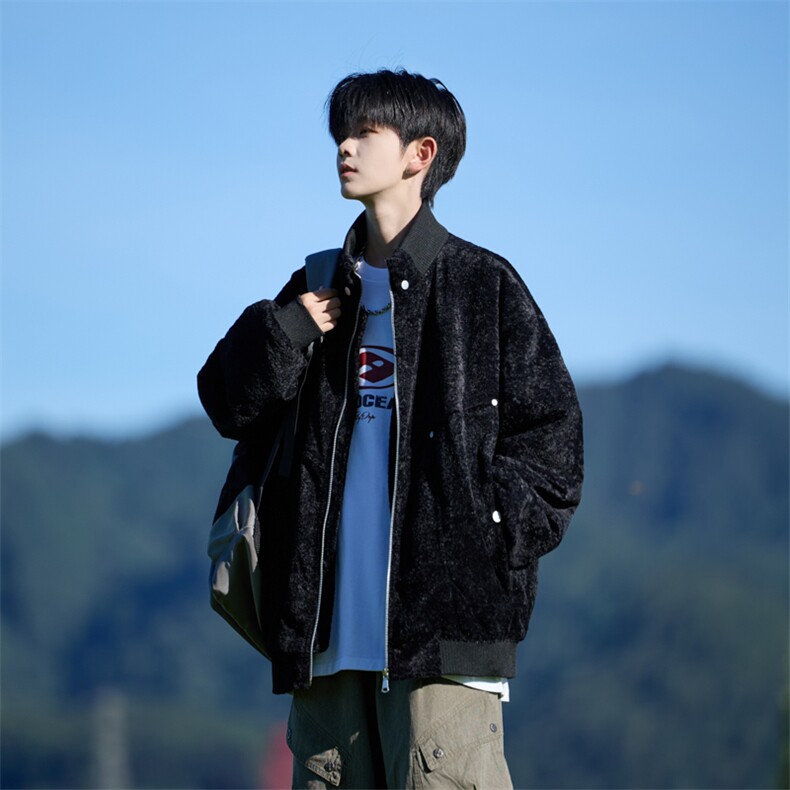 JK8873-P90L-9XL秋冬新款大码雪丽绒立领重磅夹克外套控168,男装夹克,星座109
