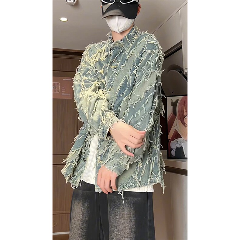牛仔衬衫流苏设计感个性男衬衣A15-P75,男装衬衫,电商D312-1