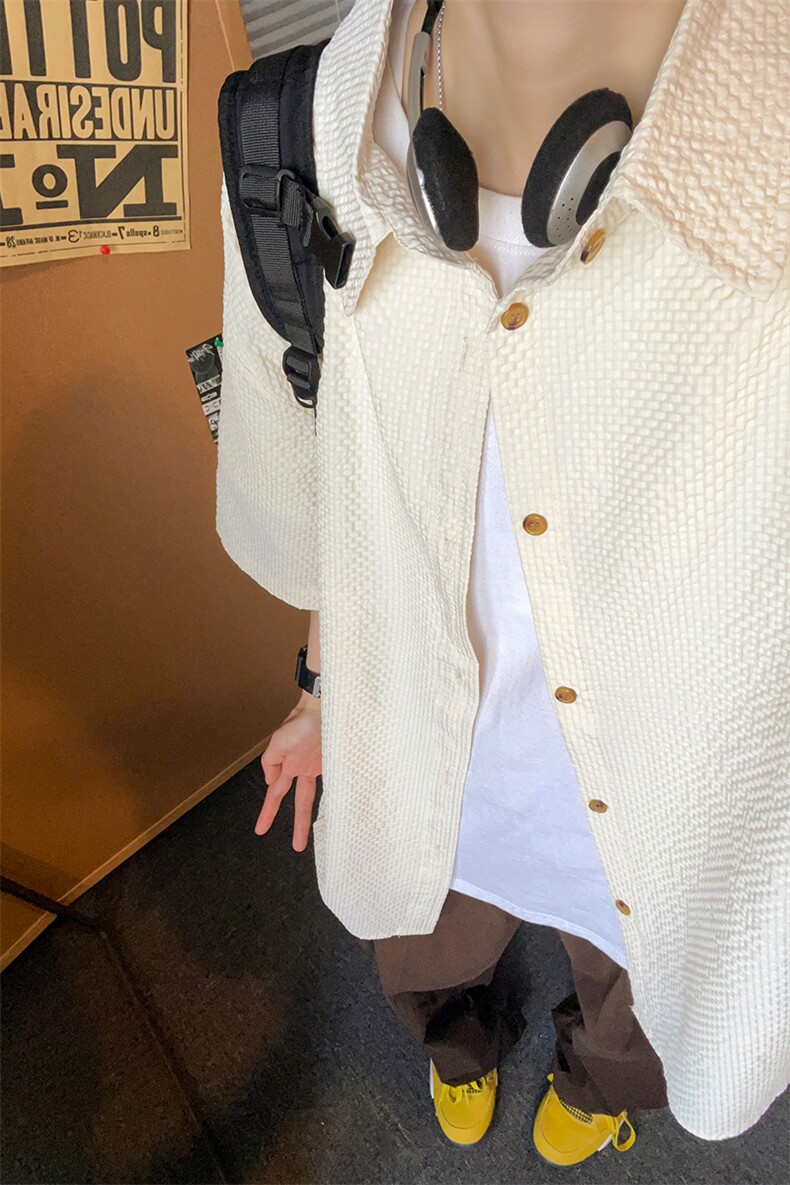 美式潮牌褶皱肌理短袖衬衫男百搭小众通勤衬衣DC2227-特价P30,男装T恤,电商A007