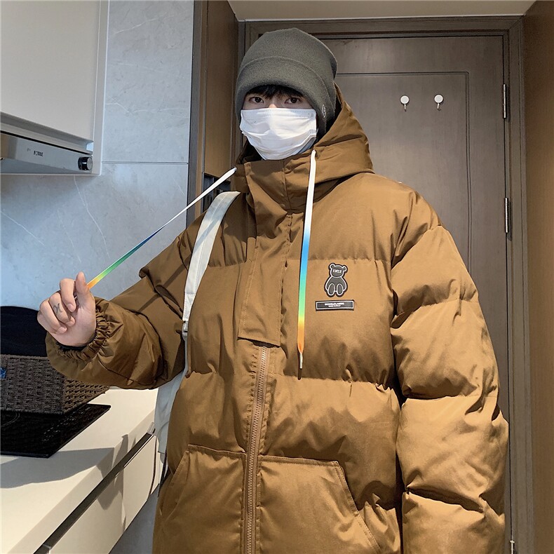 港风新品小熊加厚宽松连帽面包服棉衣外套情侣装棉服G1033P128,男装棉衣,电商A339
