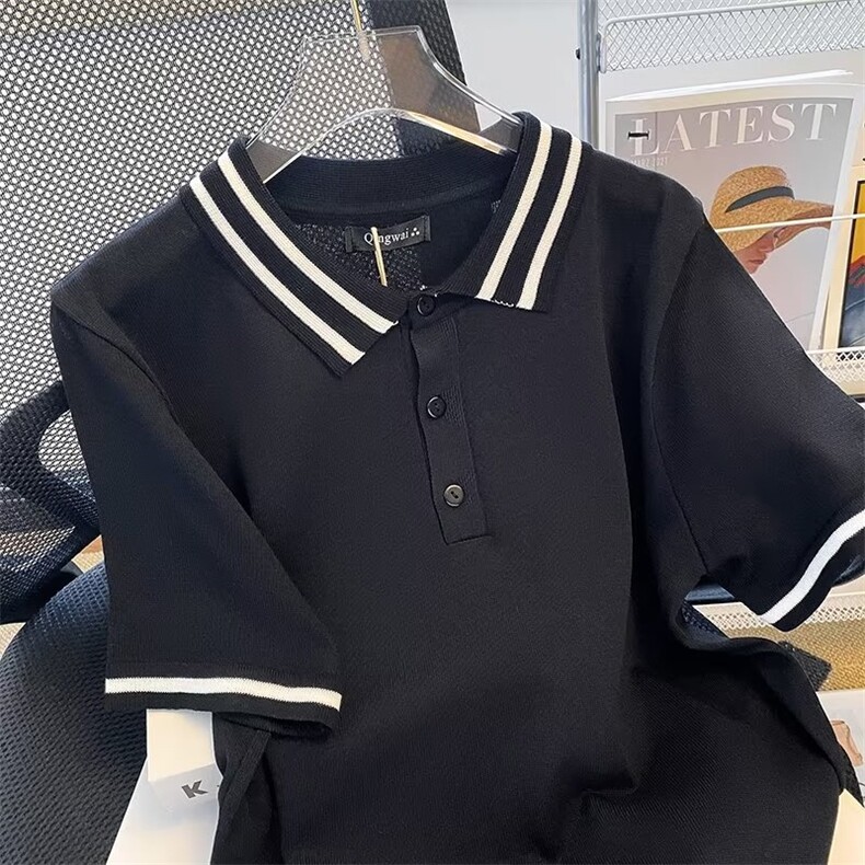 条纹针织短袖POLO衫男女夏季新款百搭休闲翻领T恤上衣T1338-P40,男装Polo衫,星座512-3