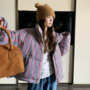大货 90白鸭绒外套红色格子羽绒服2C158-8626-P255-K358图片
