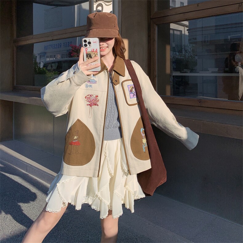 高级小众学院风撞色外套女春秋2025新款超火好看设计感短夹克上衣,女装短外套,2C323