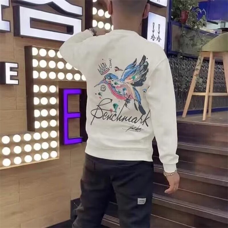 美式潮牌白色圆领加绒卫衣男2025春秋季新款宽松大码上衣外套，女装短外套，星座506A