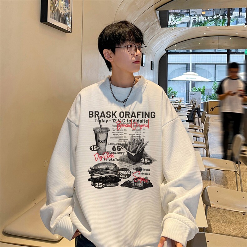 华夫格！华夫格上衣男圆领华夫格卫衣男大码长袖t恤男HY235-特P23,男装T恤,电商B367