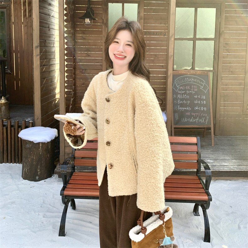 新款羊羔毛拼接羽绒服2D014-10050-P265-K398,女装短外套,2D014