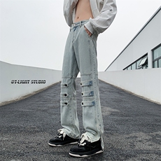 B221美式ins高街暗黑小众个性微喇牛仔裤LK23018-P65控88，男装牛仔裤，电商B221