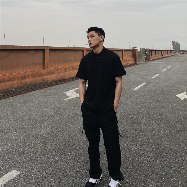 得物抖音高品质二开珠地网眼透气面料纯色宽松短袖T恤翻领POLO衫,男装T恤,电商A486