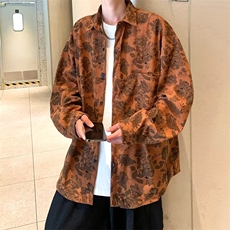 美式复古长袖印花衬衫男2024秋季灯芯绒衬衫外套S53P42，男装衬衫，星座1116-2