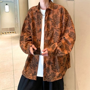 美式复古长袖印花衬衫男2024秋季灯芯绒衬衫外套 S53 P42图片