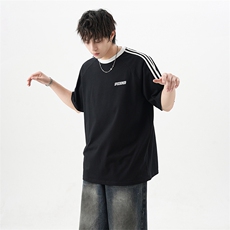可48小时发货支持抖音得物来样二开重磅美式高街纯棉织带短袖T恤，男装T恤，电商A486-1