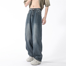 美式复古牛仔裤男春夏季新款高街潮牌宽松阔腿长裤子N01441-P48，男装牛仔裤，星座308B-1