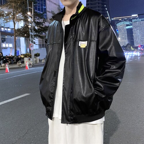 秋季潮流宽松PU皮夹克时尚休闲外套A161-2-J3114-P65，男装夹克，电商A161-2