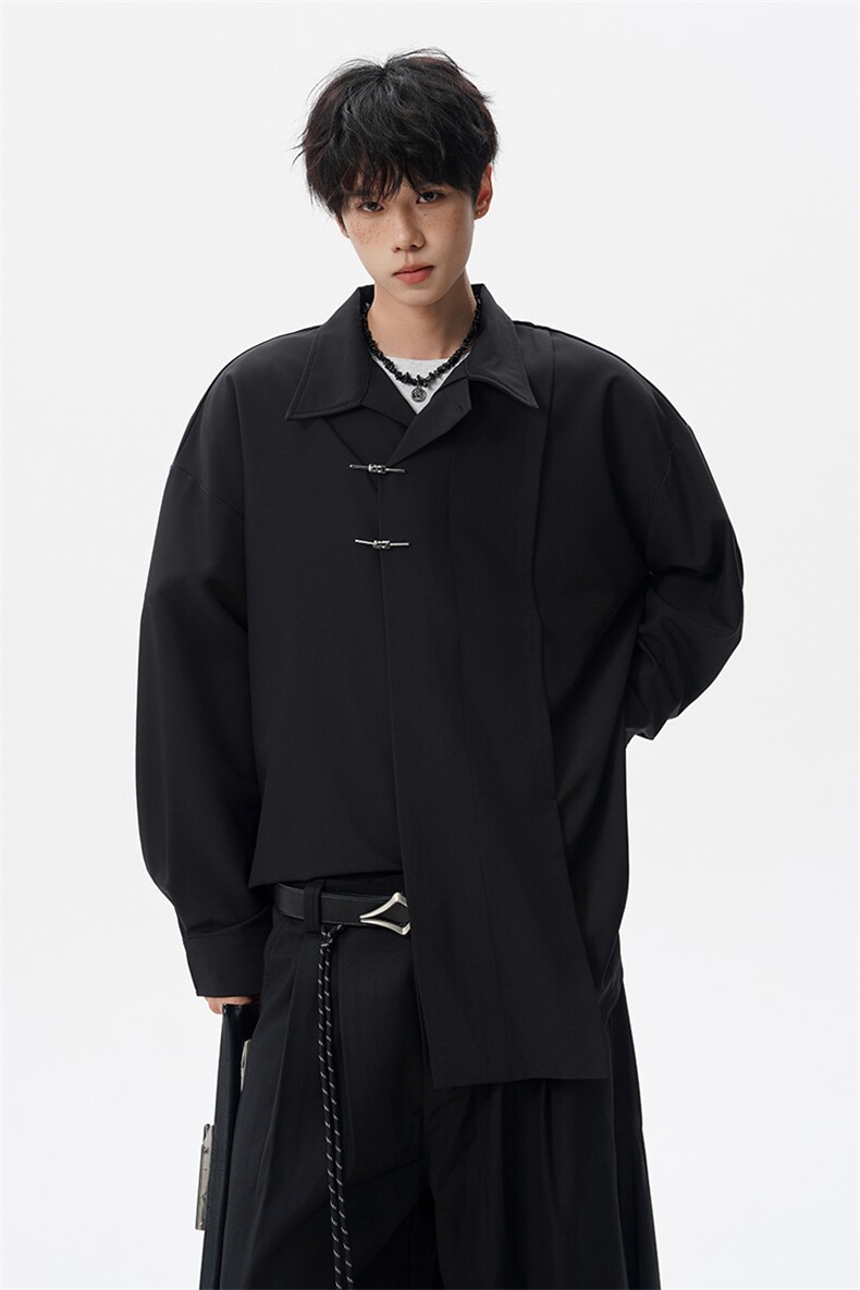 8XL-M风新中式黑色翻领长袖衬衫男秋季休闲衬衣痞帅CS537P58,男装衬衫,电商D206-1