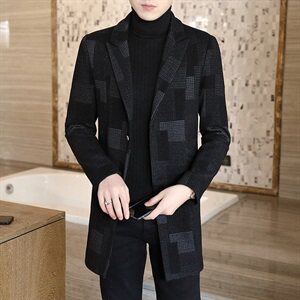 2021秋冬男士中长款修身毛呢大衣呢子风衣休闲翻领外N10图片