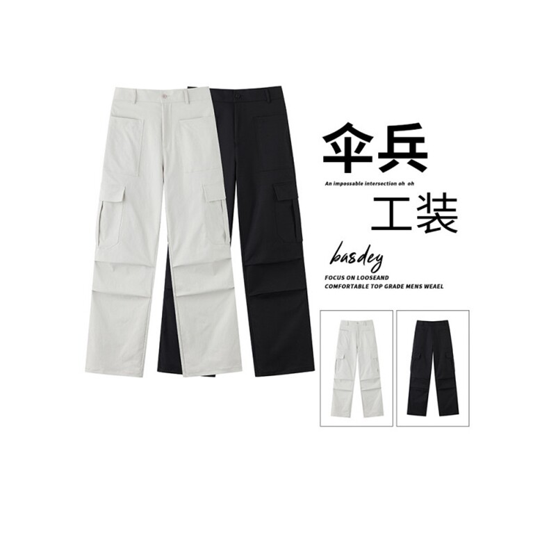 直筒工装裤日系复古多口袋休闲长裤男,男装工装外套,星座410-7