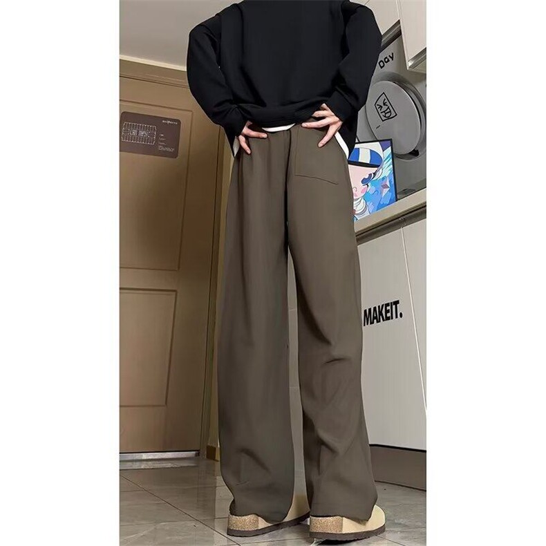 高街微喇黑色休闲裤男潮牌高级感cleanfit西裤宽松直筒百搭长裤子,男装西裤,星座601-1