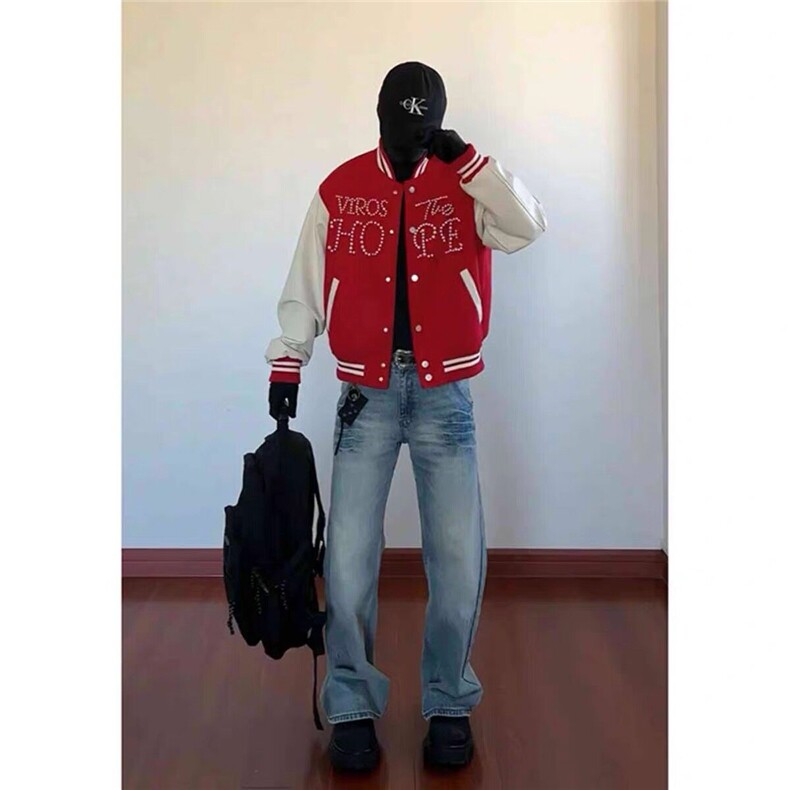 珍珠红色棒球服撞色夹克外套JK0116-P100,男装夹克,星座313A(原308A-2)