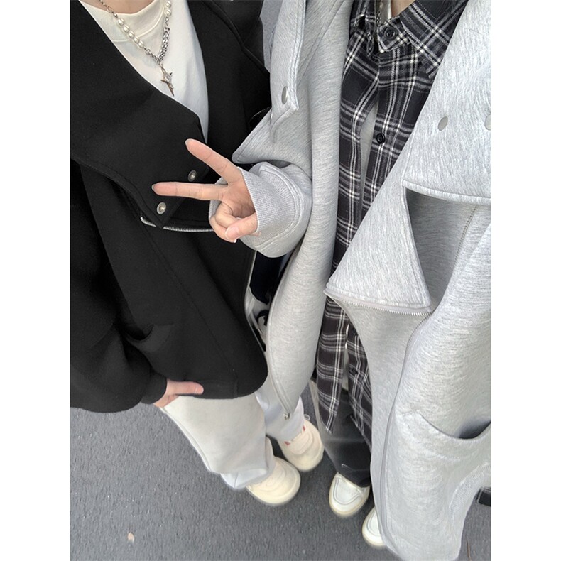抖音得物品质26春装美式重磅结构斜拉链高领连帽卫衣开衫外套W61,女装短外套,电商A486-1
