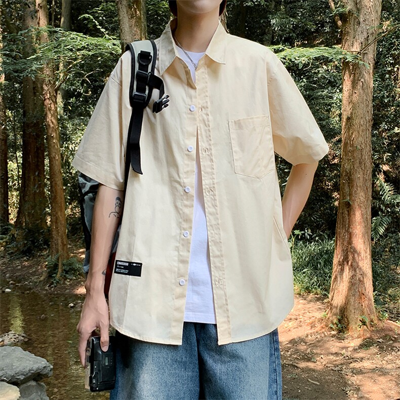 夏季日系复古短袖衬衫男宽松百搭情侣休闲外穿半袖衬衣CS0313-P35,男装衬衫,星座308B-2