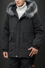 2019冬新日系大码男腰部抽绳中长款大毛领加厚棉衣M730-P130，男装棉衣，电商A001