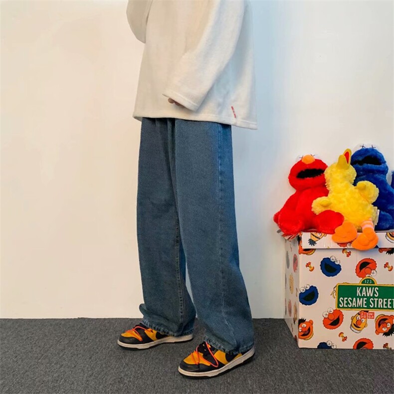坠感阔腿牛仔裤男潮牌宽松直筒休闲长裤韩版潮流男装裤子N206-p35图片