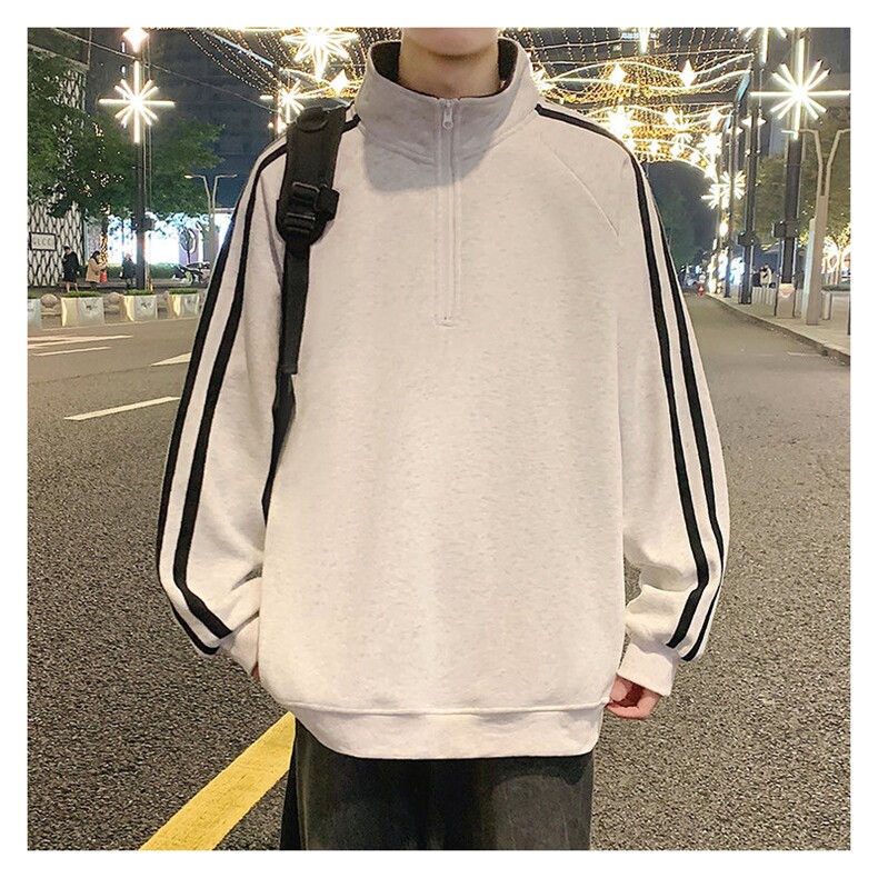 秋季380克全棉宽松条纹拉链套头卫衣立领POLO衫外套AH914-P42,男装Polo衫,四季星座610B